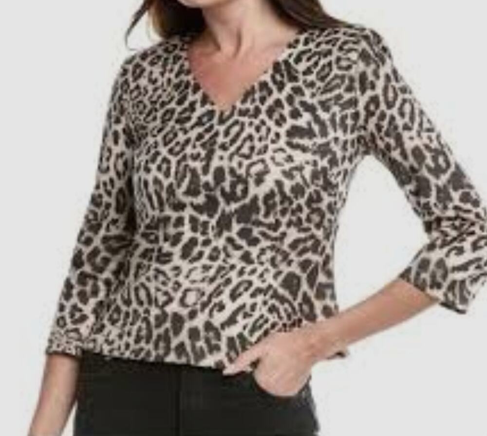 NWT Cabi Leopard Print Sophia Top V‑Neck Long Sleeve Blouse Size XL Zipper Back